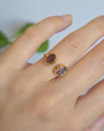 Bague quartz fraise, réglable T52-54