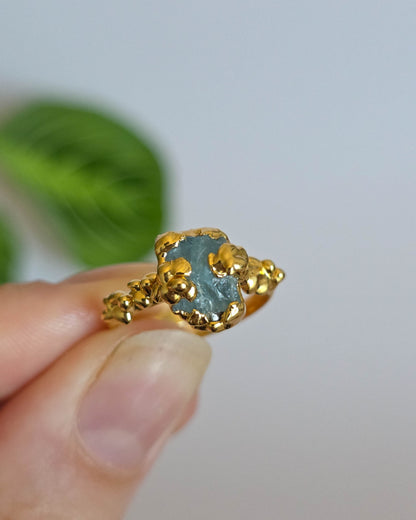 Bague aigue marine, réglable T52-54