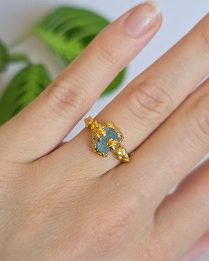 Bague aigue marine, réglable T52-54