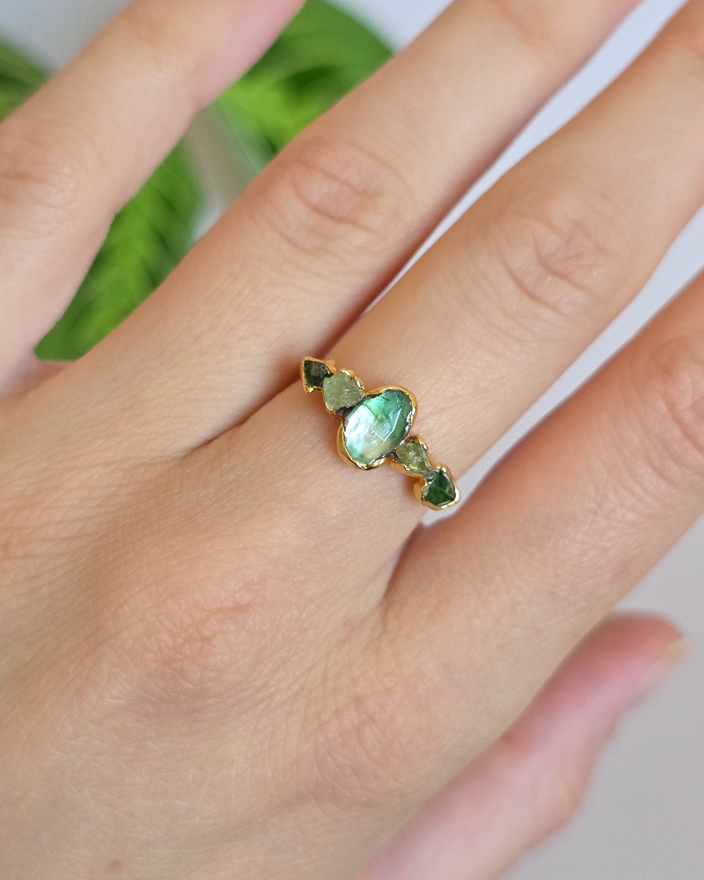 Bague Tourmaline verte, réglable T52-54