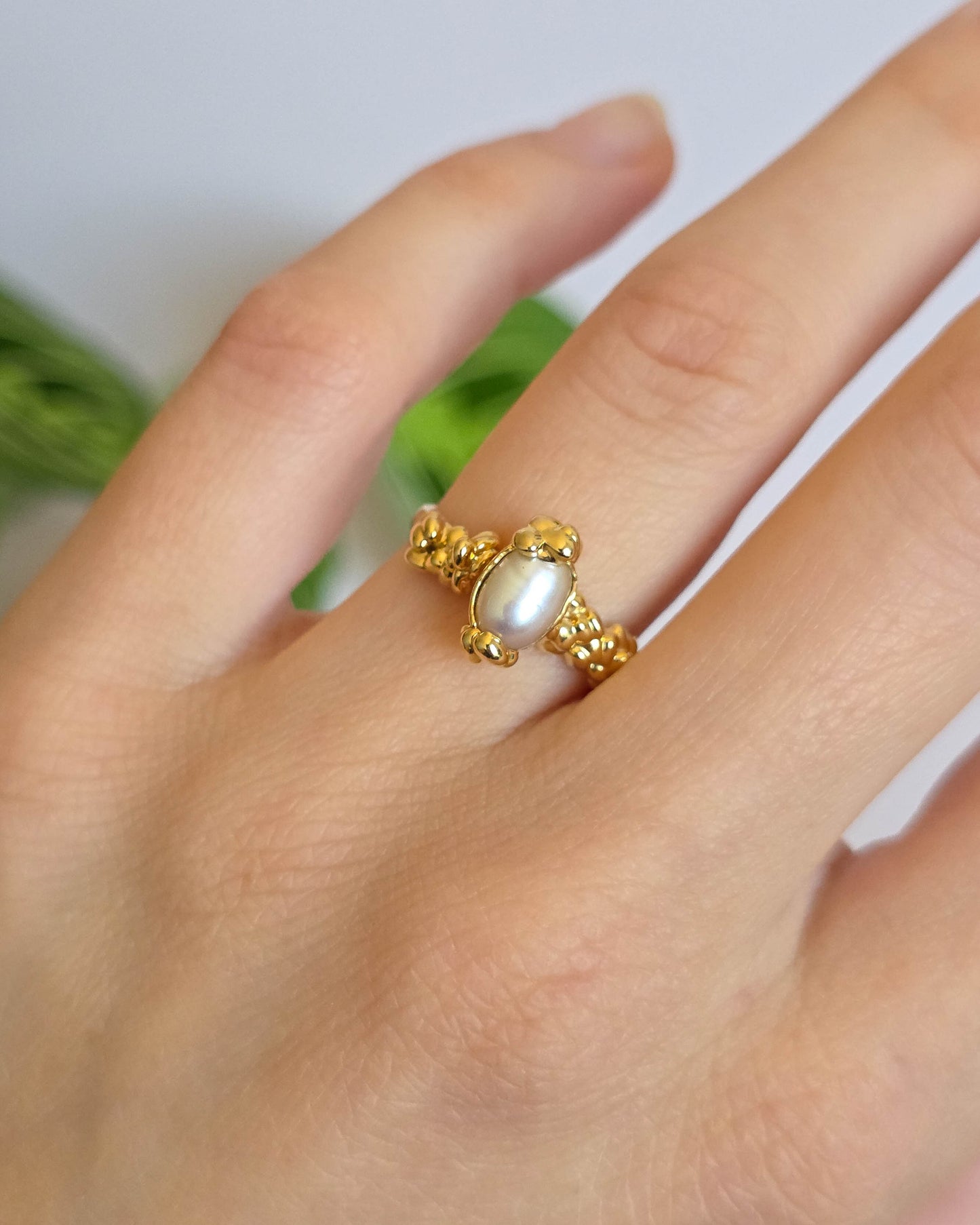 Bague perle, réglable T51-53