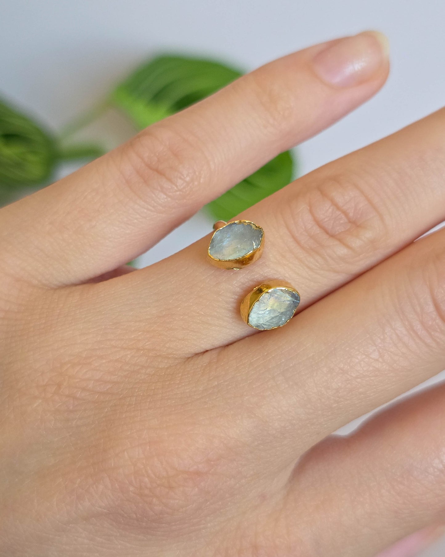 Bague pierre de lune, réglable T52-54