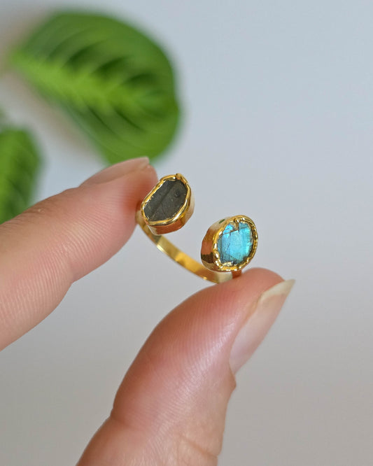 Bague Labradorite, réglable T52-54