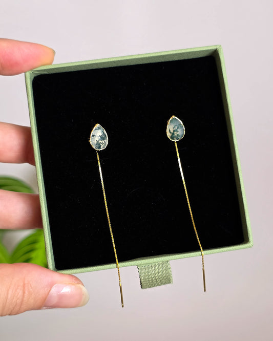 Boucles d'oreille Agate mousse, Poire