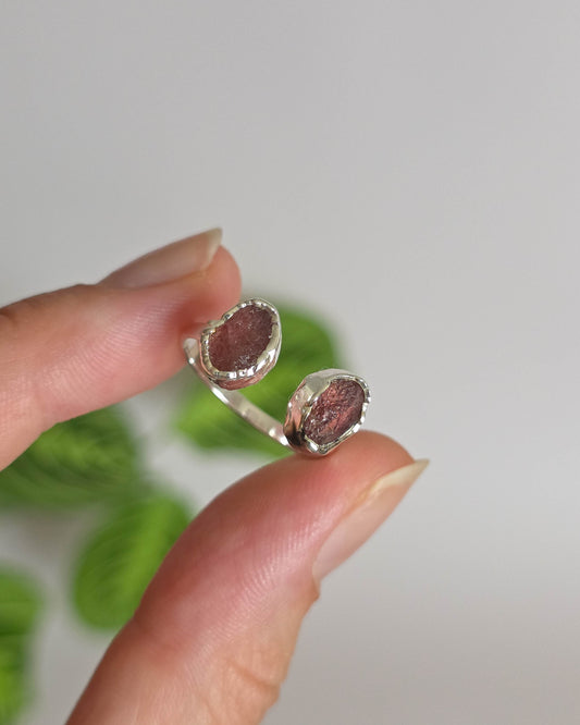 Bague Quartz fraise, réglable T54-56