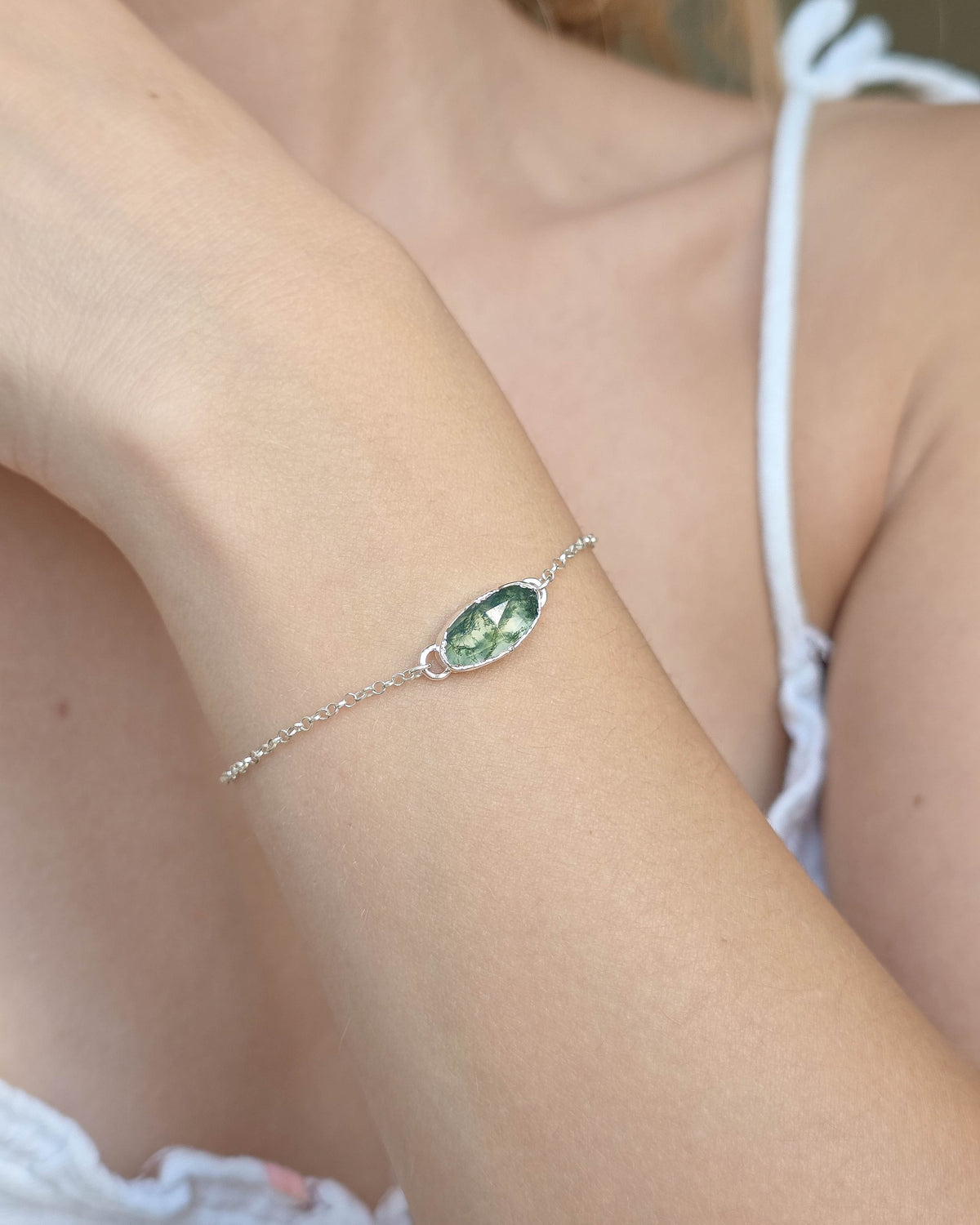 Bracelet Agate mousse, Argent
