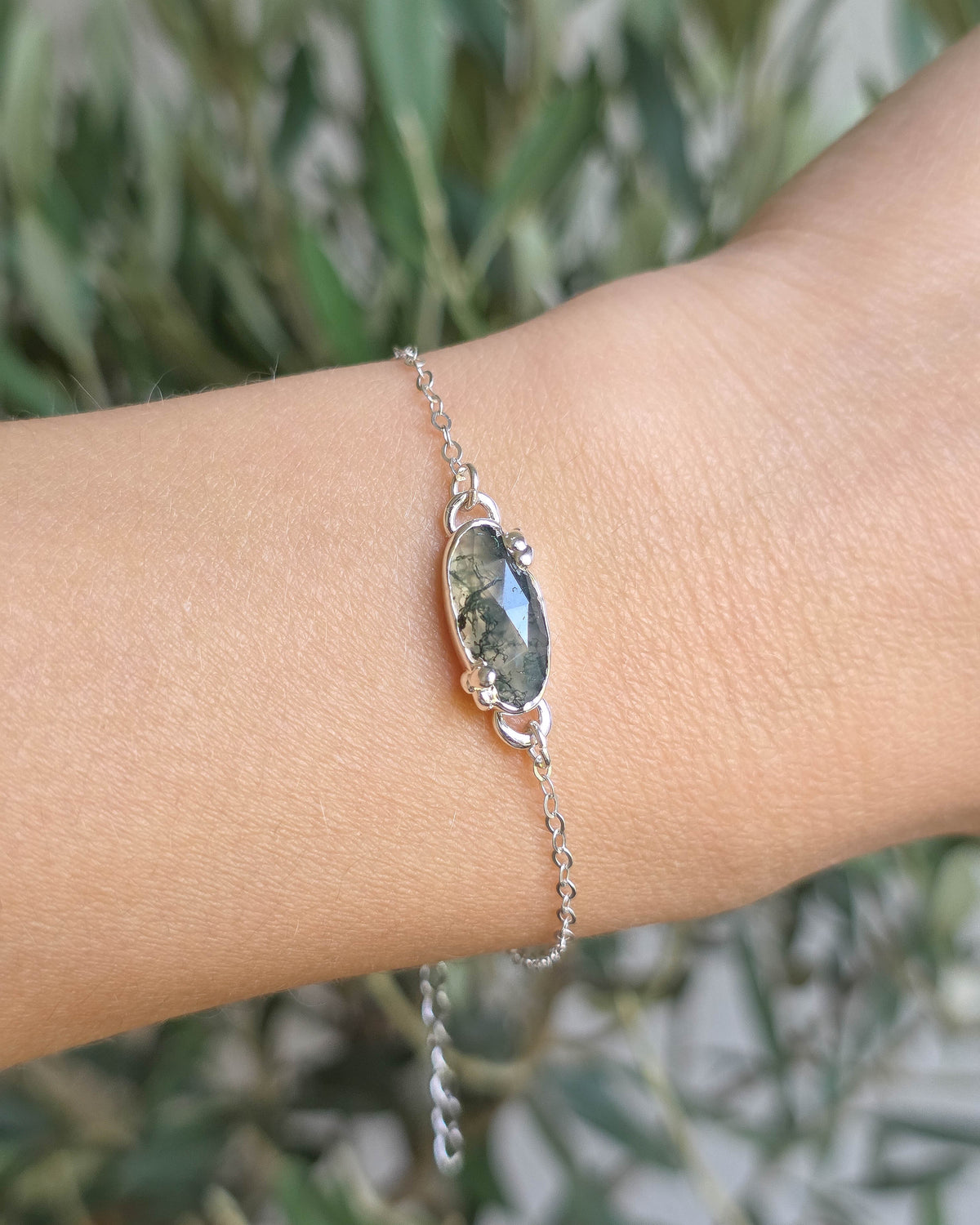 Bracelet Agate mousse, Argent