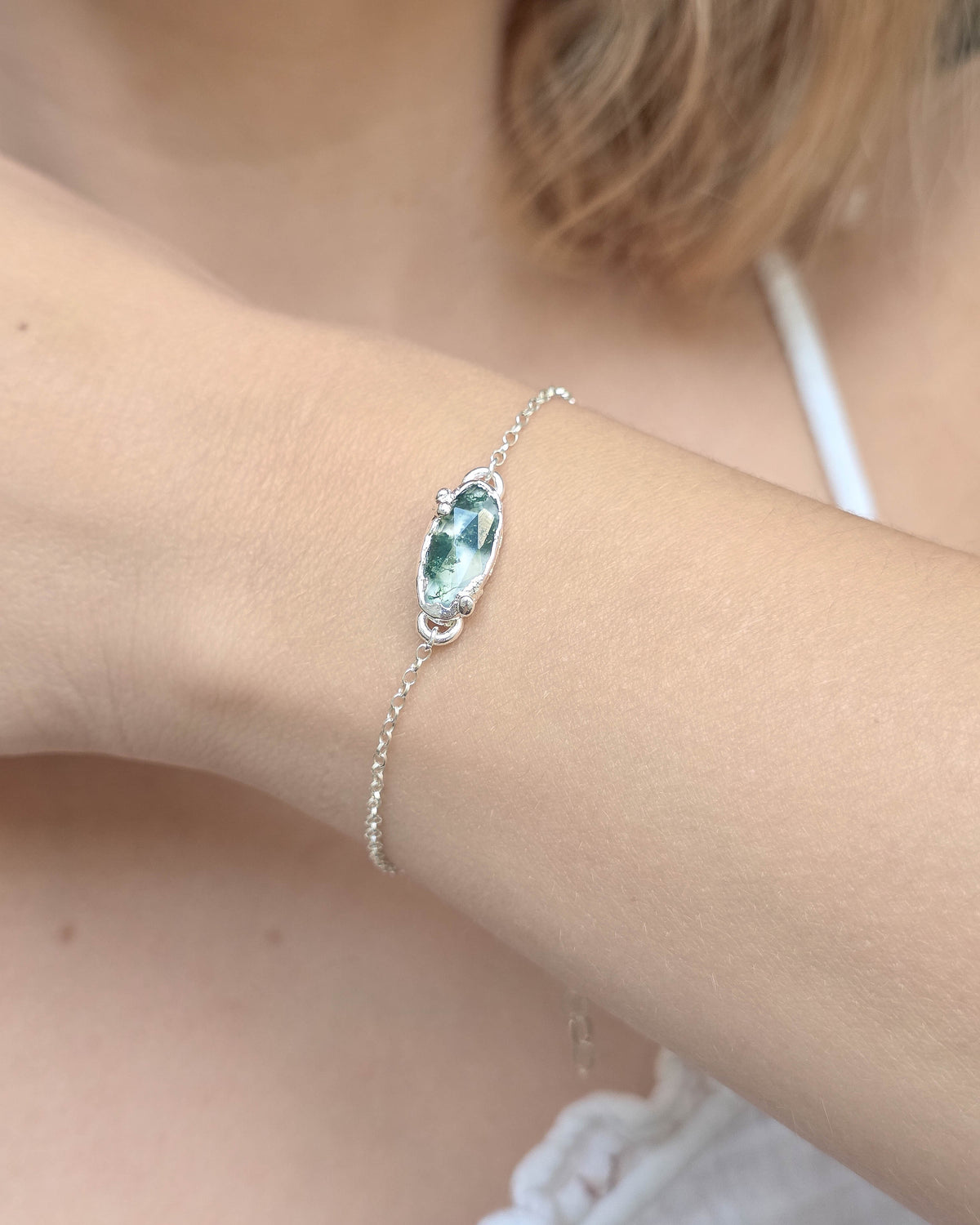 Bracelet Agate mousse, Argent