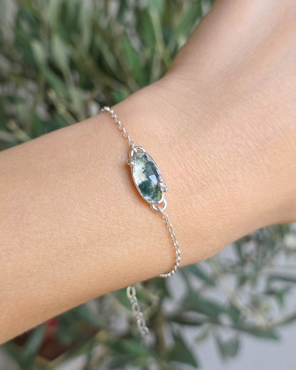 Bracelet Agate mousse, Argent