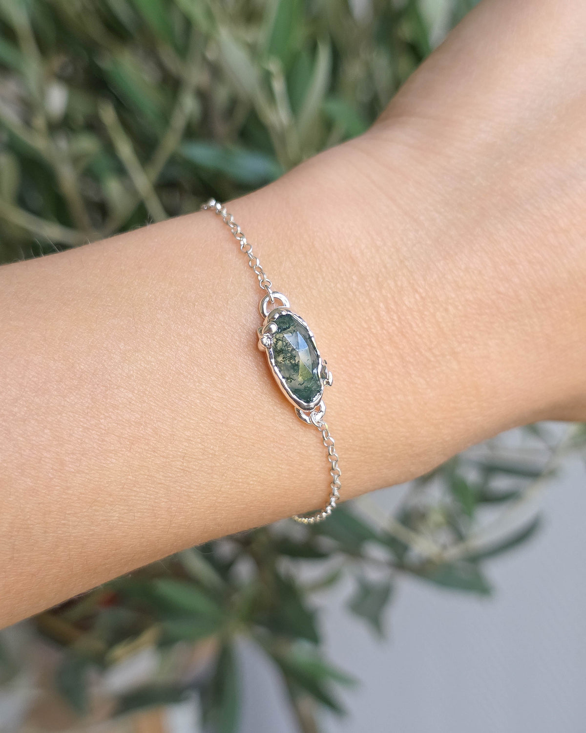 Bracelet Agate mousse, Argent
