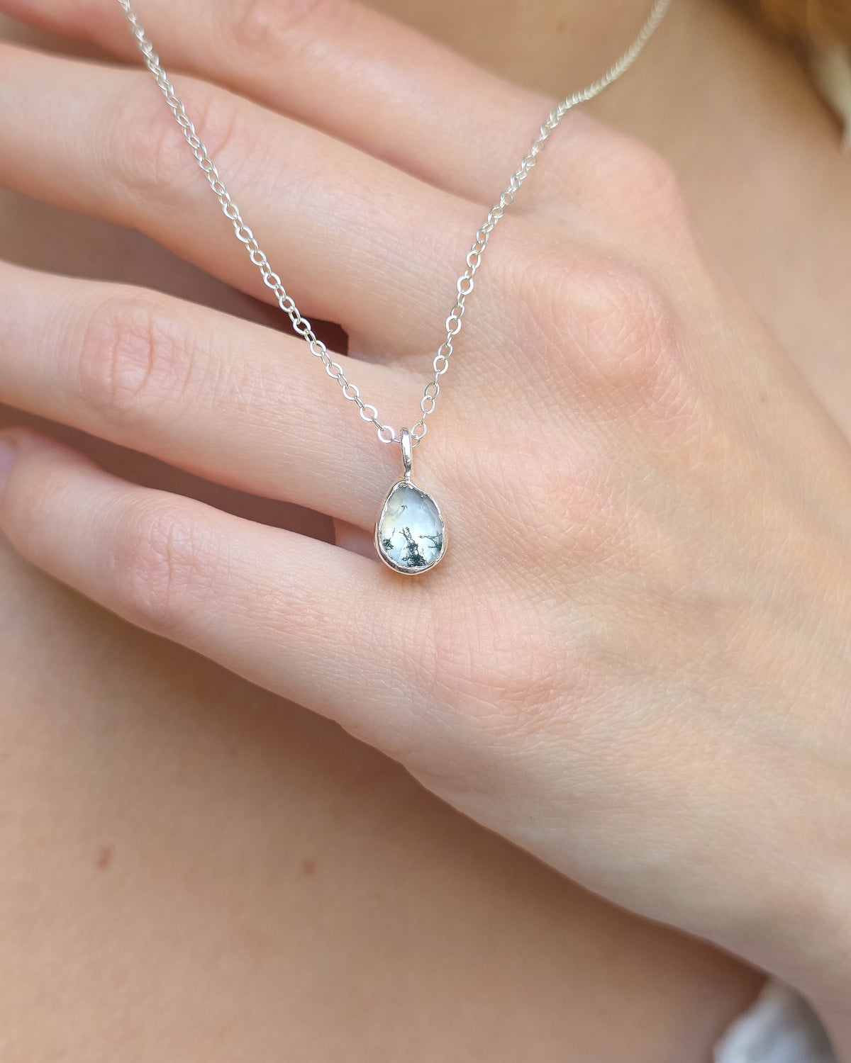 Collier Agate mousse, Argent
