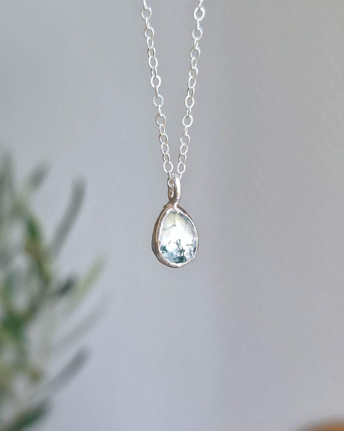 Collier Agate mousse, Argent