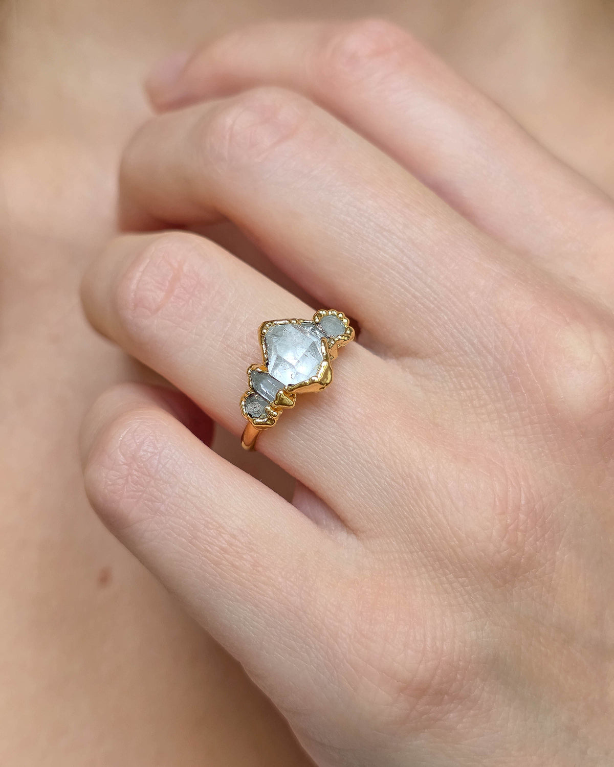 Bague diamant Herkimer, réglable 53/56