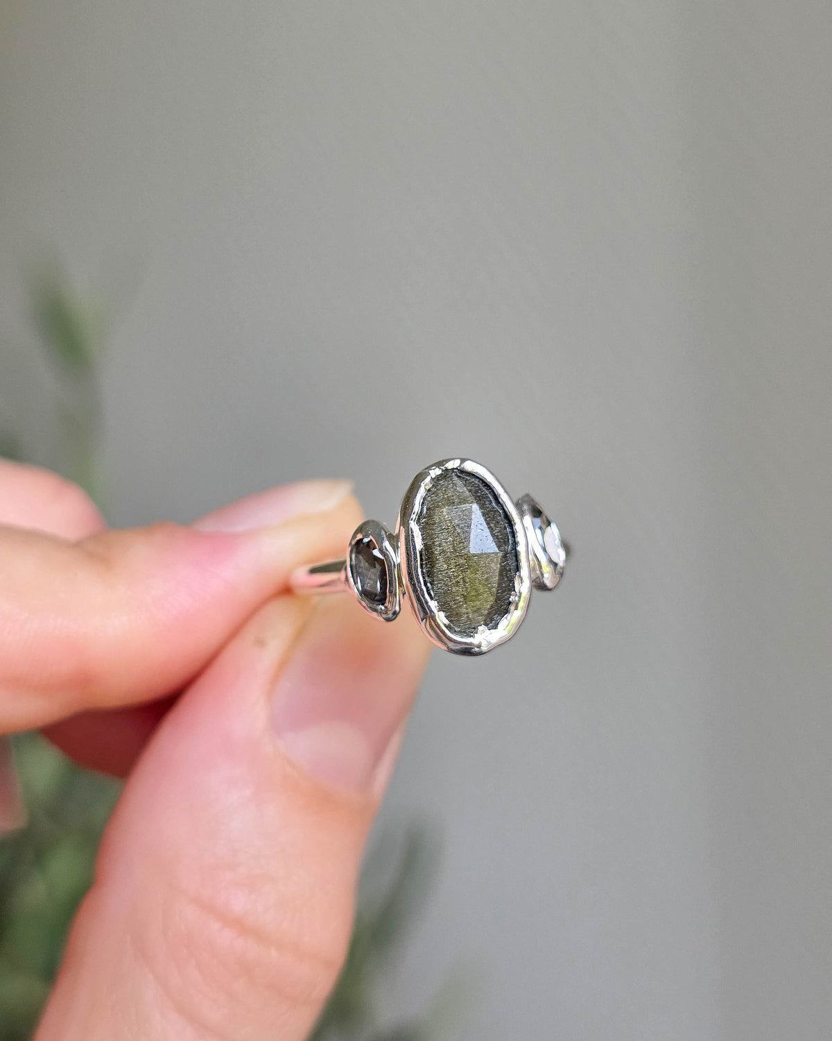 Bague Obsidienne, réglable 52/54