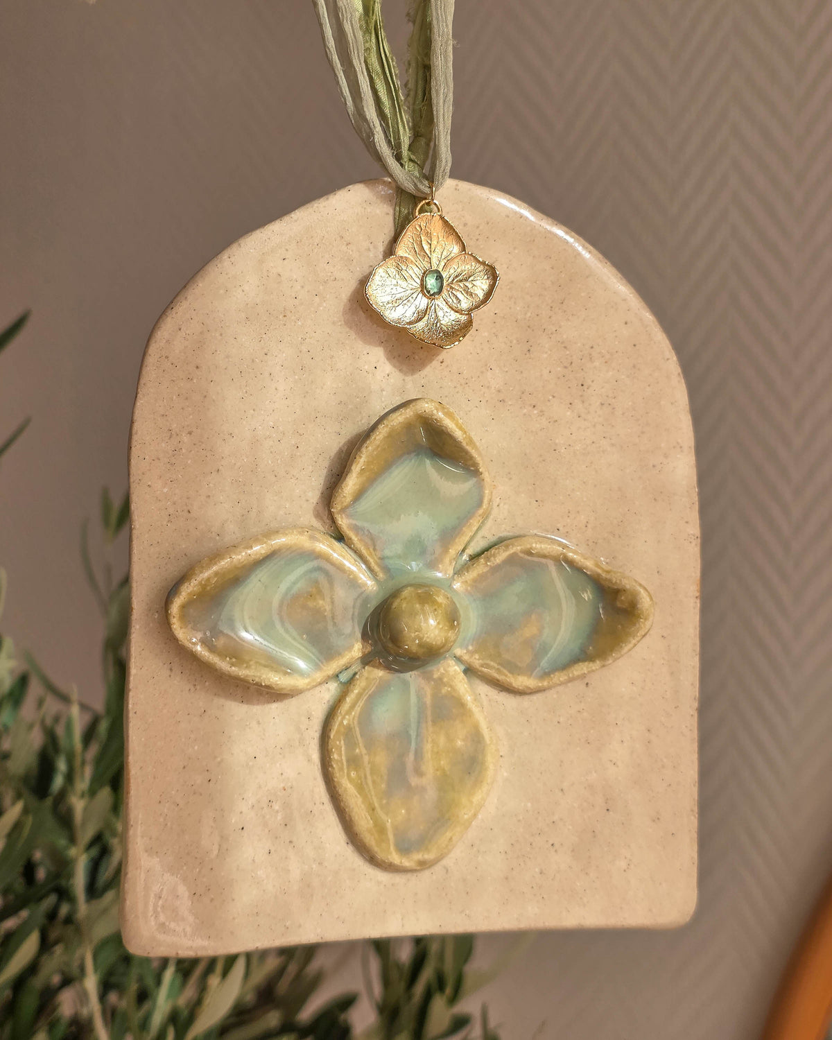 Collier & Suspension Hortense, Vert sauge