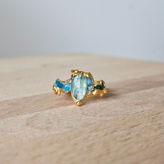 Bague corail & Kyanite dorée