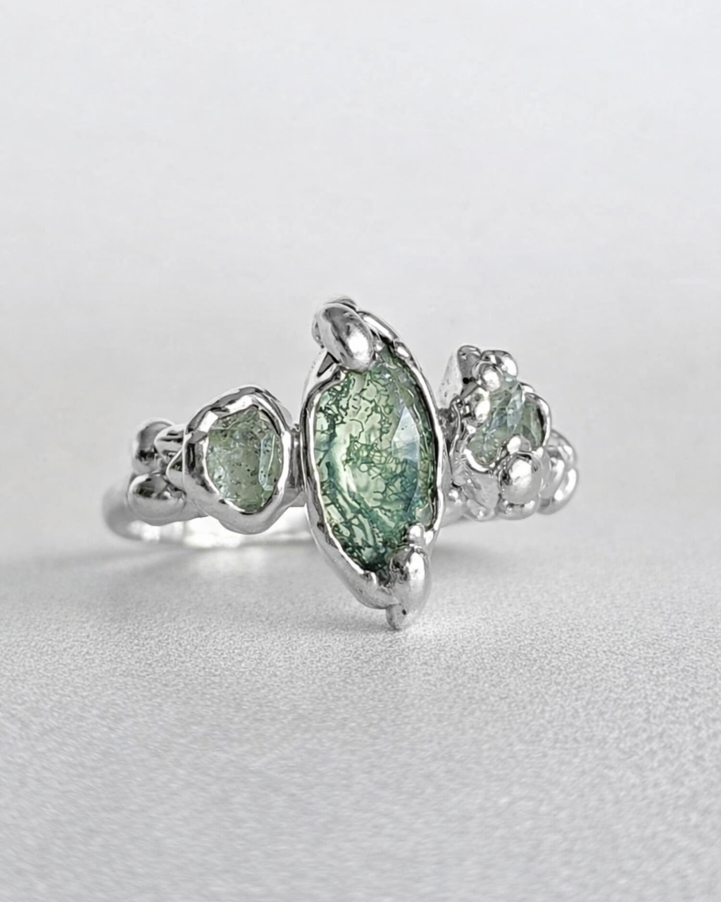 Bague Agate mousse, Marquise