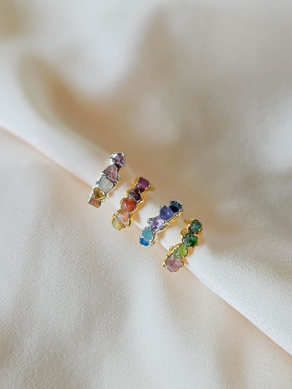 Bijou d’oreille sans perçage orné d’une pierre brute, modèle Saisons à composer soi-même