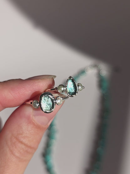 Bague fine Kyanite & Perle
