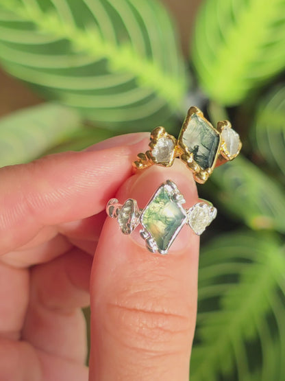 Bague Agate mousse, Losange