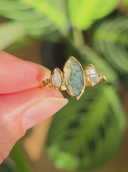 Bague Agate mousse, Marquise