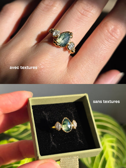 Bague Agate mousse, Poire